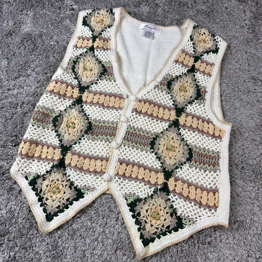 Vintage Knit Sweater Vest with Beaded Details // Small