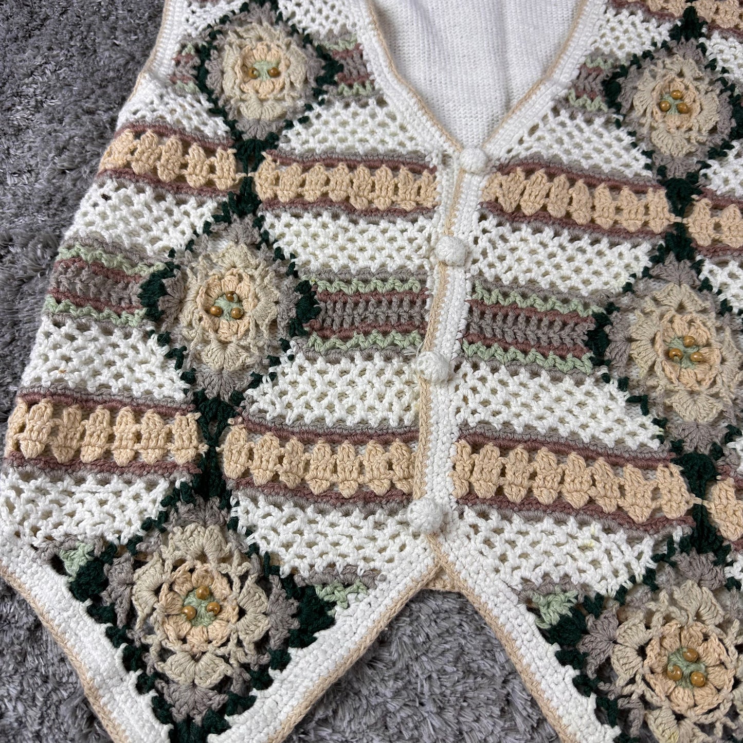 Vintage Knit Sweater Vest with Beaded Details // Small